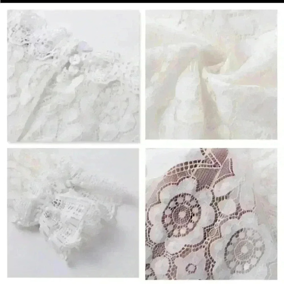 Restocking White Lace High Neck Long Sleeve Shirt - Picture 10 of 11